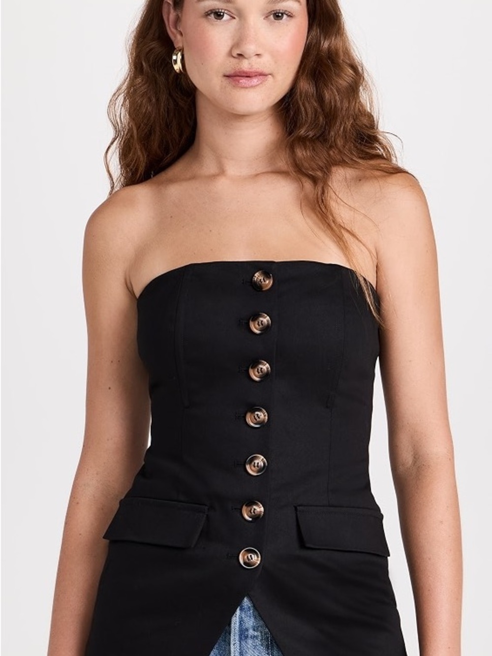 Favorite Daughter The Phoebe Bustier Black Strapless Button-Front Top